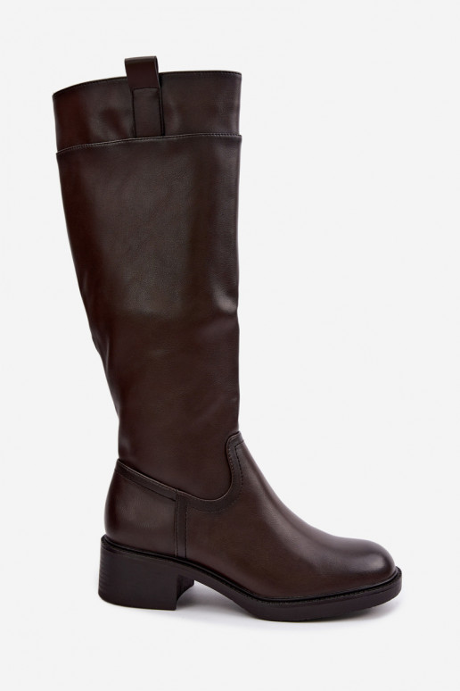 Bottes longues à petit talon Zazoo KZ-22 en couleur chocolat