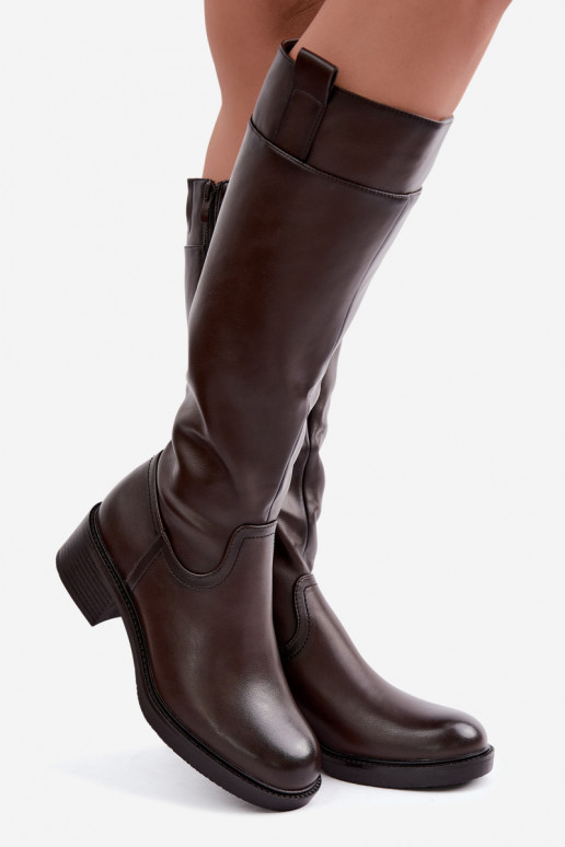 Bottes longues à petit talon Zazoo KZ-22 en couleur chocolat