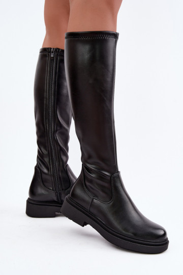 Bottes longues pour femmes chaudes avec larges talons Zazoo KZ-02 en couleur noire 2