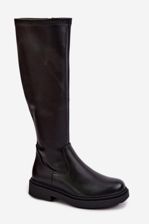 Bottes longues pour femmes chaudes avec larges talons Zazoo KZ-02 en couleur noire