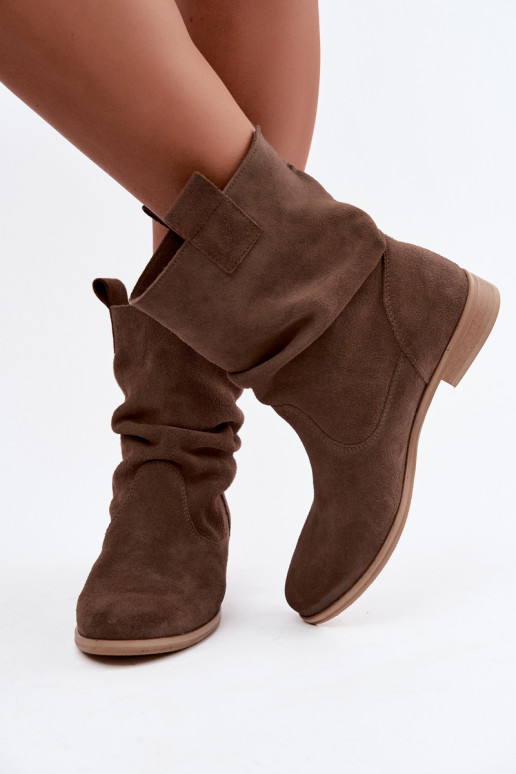 Chaussures pour femmes en faux daim avec volants Zazoo 4210 en couleur brune