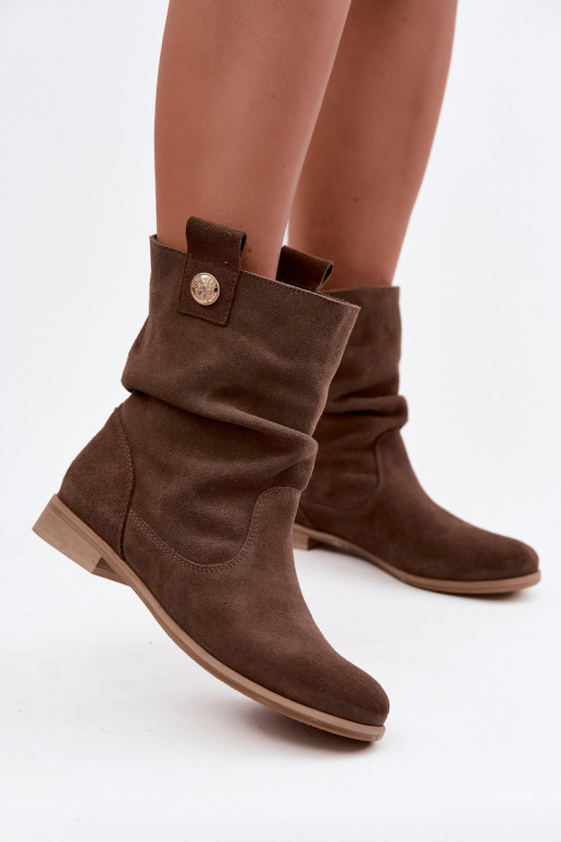 Chaussures pour femmes en faux daim avec volants Zazoo 4210 en couleur brune