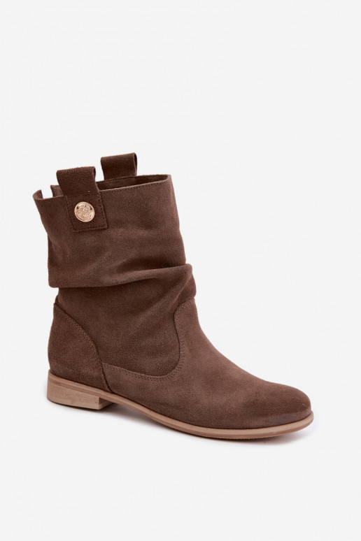 Chaussures pour femmes en faux daim avec volants Zazoo 4210 en couleur brune