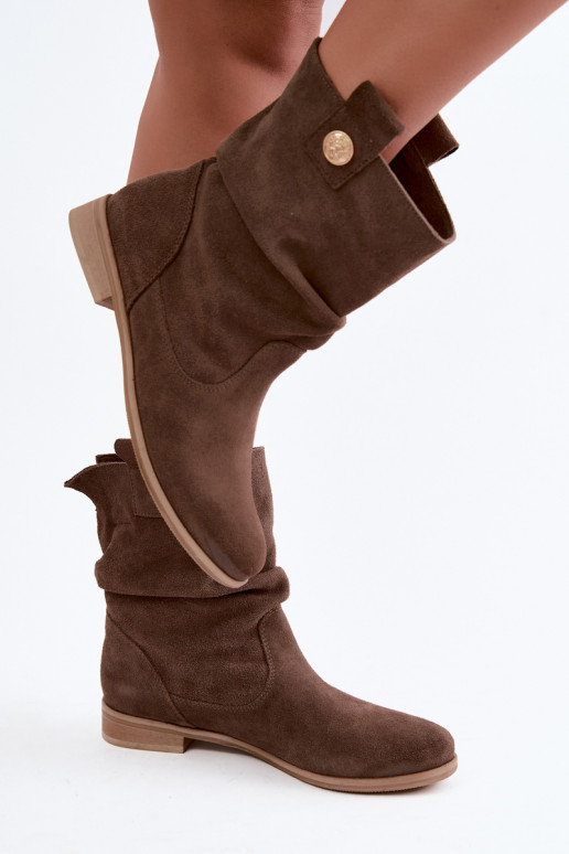 Chaussures pour femmes en faux daim avec volants Zazoo 4210 en couleur brune