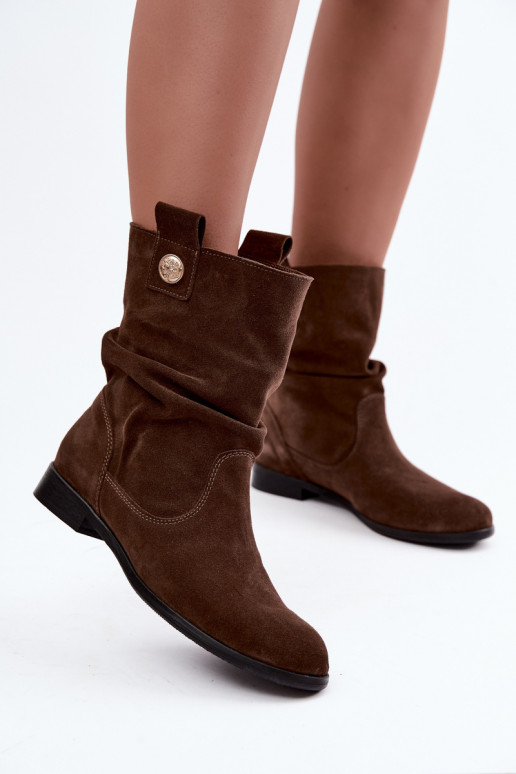 Peau Chaussures en daim Féminin Avec des volants réchauffer Zazoo 4210 CzekoladoÀe