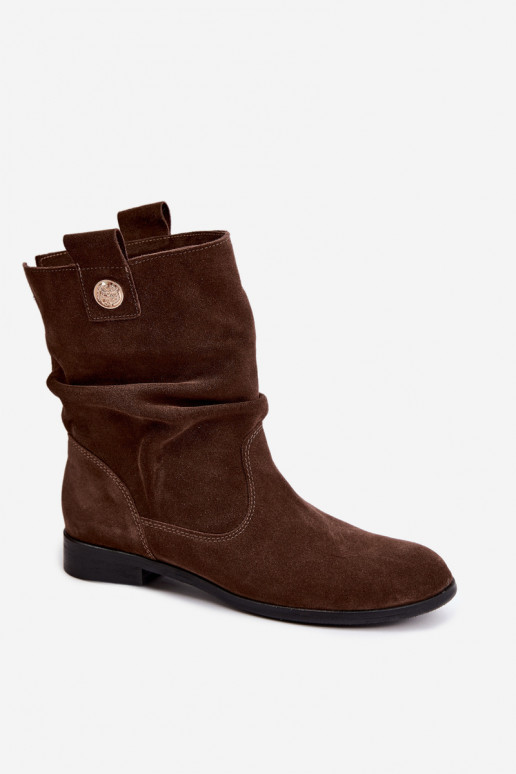 Chaussures pour femmes en faux daim avec volants Zazoo 4210 en couleur chocolat