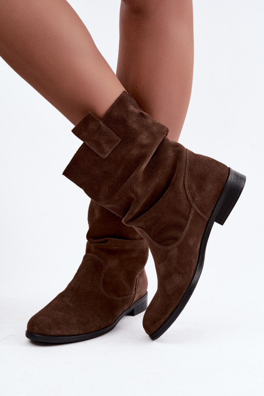 Chaussures pour femmes en faux daim avec volants Zazoo 4210 en couleur chocolat