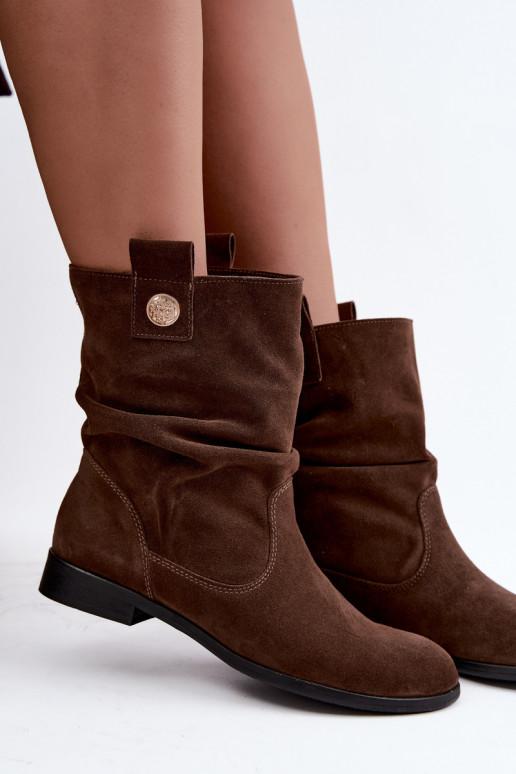 Peau Chaussures en daim Féminin Avec des volants réchauffer Zazoo 4210 CzekoladoÀe