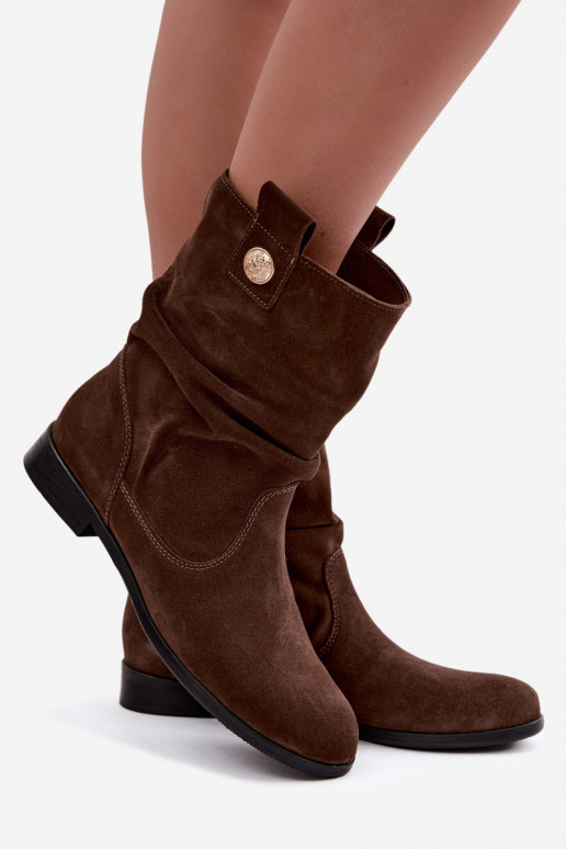 Chaussures pour femmes en faux daim avec volants Zazoo 4210 en couleur chocolat