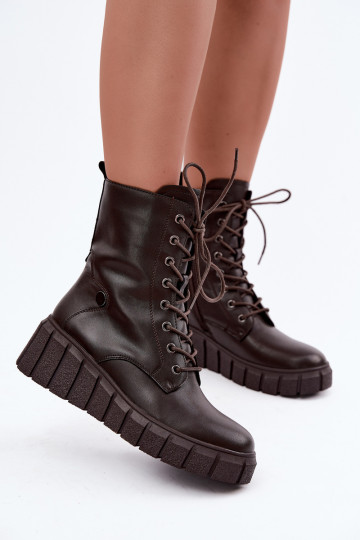 Bottines en cuir chaudes avec plateforme T.Sokolski AN Z26-160 en couleur chocolat