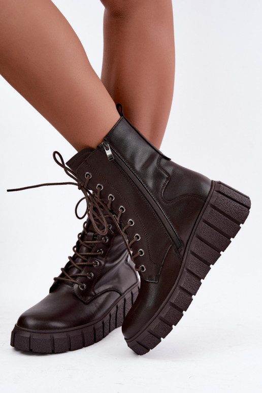 Bottines en cuir chaudes avec plateforme T.Sokolski AN Z26-160 en couleur chocolat