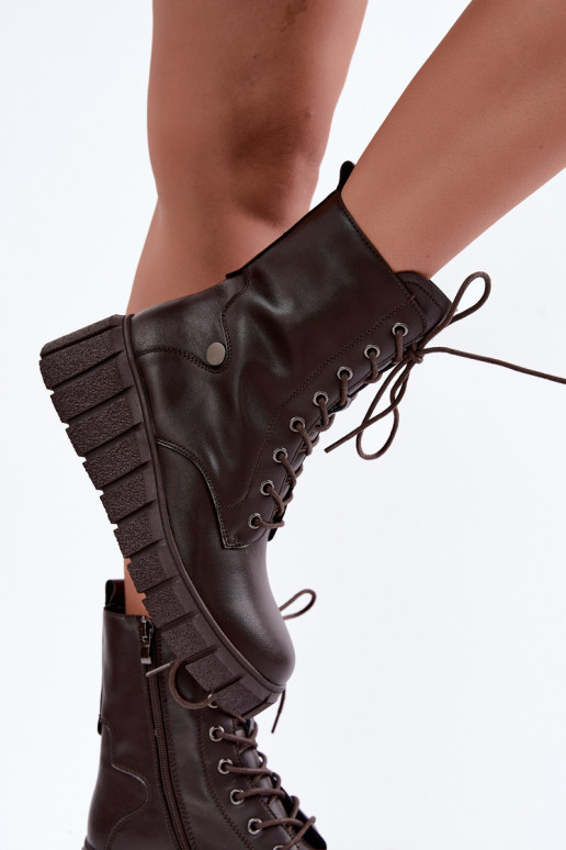 Bottines en cuir chaudes avec plateforme T.Sokolski AN Z26-160 en couleur chocolat
