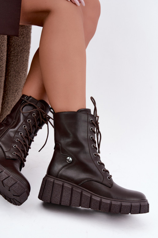 Bottines en cuir chaudes avec plateforme T.Sokolski AN Z26-160 en couleur chocolat