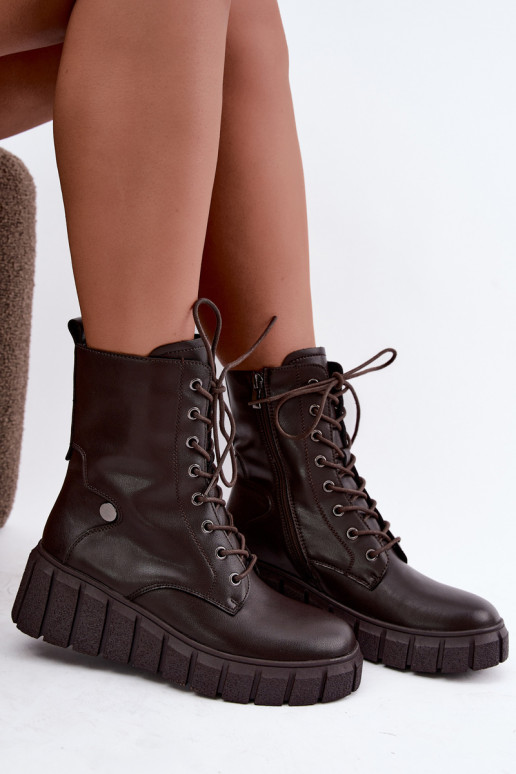 Bottines en cuir chaudes avec plateforme T.Sokolski AN Z26-160 en couleur chocolat