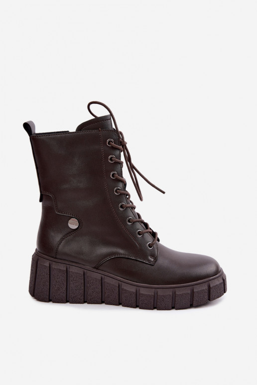 Bottines en cuir chaudes avec plateforme T.Sokolski AN Z26-160 en couleur chocolat