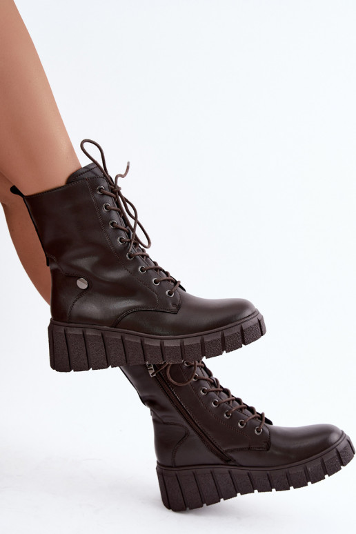 Bottines en cuir chaudes avec plateforme T.Sokolski AN Z26-160 en couleur chocolat