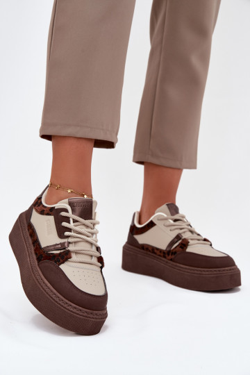 Baskets à plateforme pour femmes couleur brun-beige avec motifs léopard Big Star SS274356 2