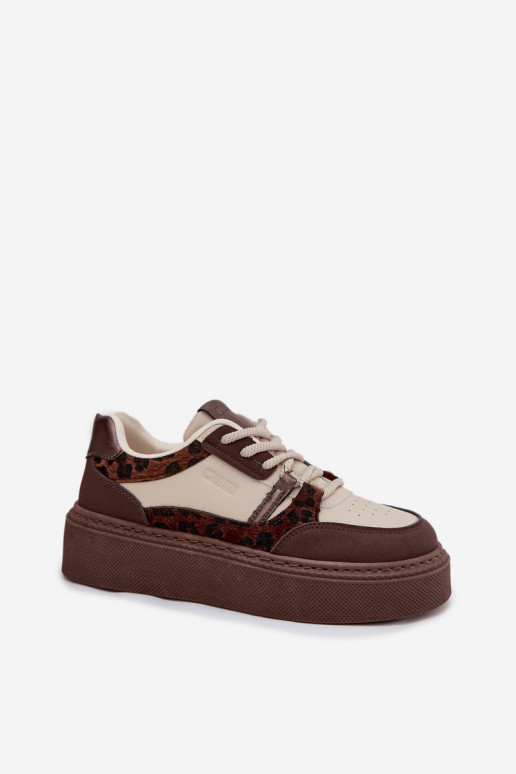 Baskets à plateforme pour femmes couleur brun-beige avec motifs léopard Big Star SS274356
