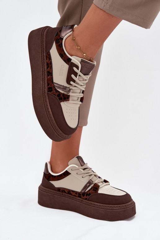 Baskets à plateforme pour femmes couleur brun-beige avec motifs léopard Big Star SS274356