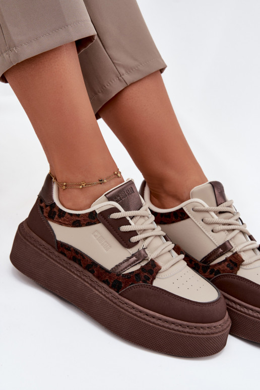 Baskets à plateforme pour femmes couleur brun-beige avec motifs léopard Big Star SS274356