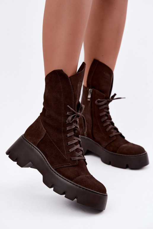 Bottines de travail pour femmes couleur marron foncé en daim synthétique Zazoo 976
