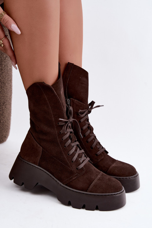 Bottines de travail pour femmes couleur marron foncé en daim synthétique Zazoo 976