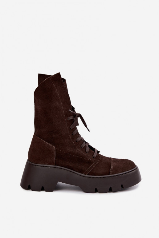 Bottines de travail pour femmes couleur marron foncé en daim synthétique Zazoo 976
