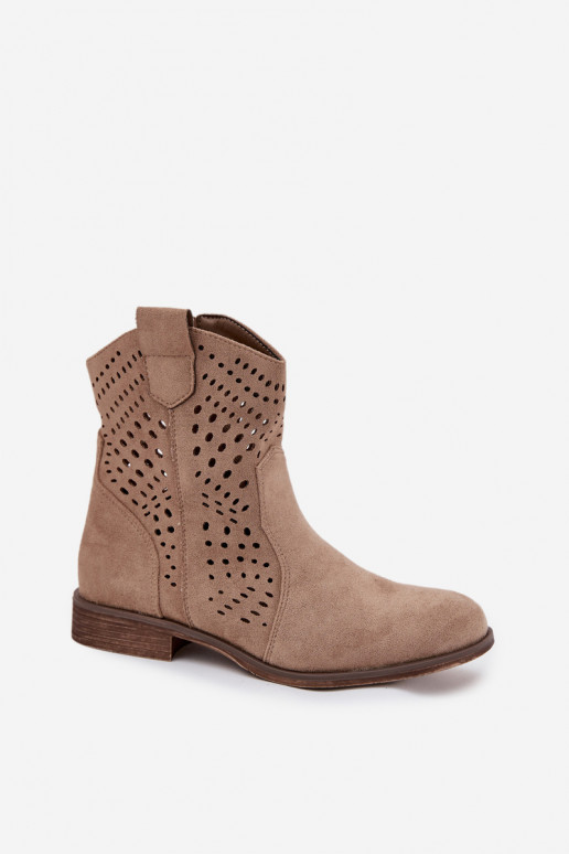 Bottines ajourées pour femmes avec talons larges en sable Amisna