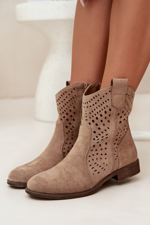 Bottines ajourées pour femmes avec talons larges en sable Amisna