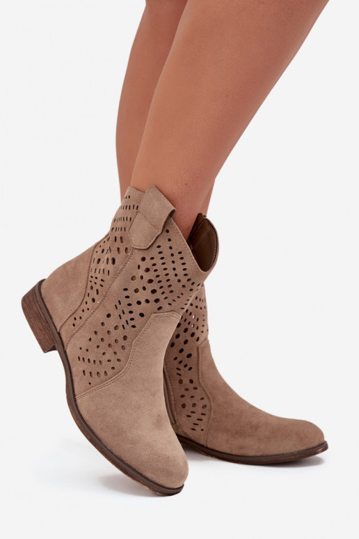 Bottines ajourées pour femmes avec talons larges en sable Amisna