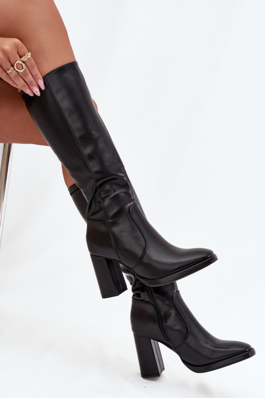 Bottes au-dessus du genou pour femmes avec talons en cuir synthétique noir Lyvella