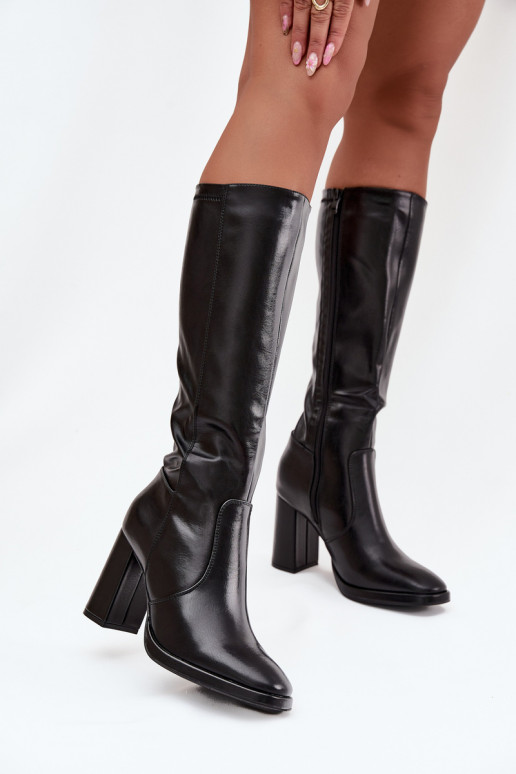 Bottes au-dessus du genou pour femmes avec talons en cuir synthétique noir Lyvella