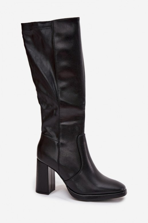 Bottes au-dessus du genou pour femmes avec talons en cuir synthétique noir Lyvella
