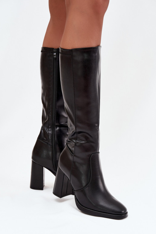 Bottes au-dessus du genou pour femmes avec talons en cuir synthétique noir Lyvella
