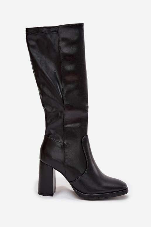 Bottes au-dessus du genou pour femmes avec talons en cuir synthétique noir Lyvella