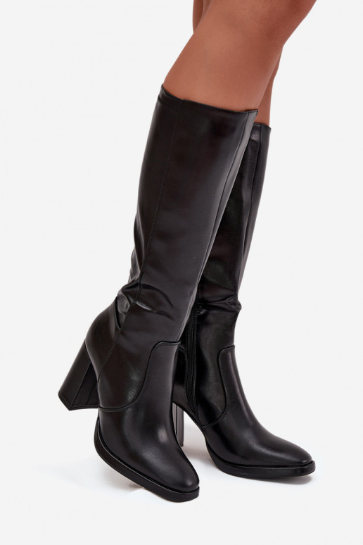 Bottes au-dessus du genou pour femmes avec talons en cuir synthétique noir Lyvella