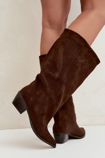 Bottines couleur chocolat à talons en daim synthétique Casella