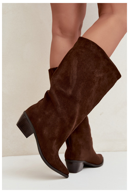 Bottines couleur chocolat à talons en daim synthétique Casella