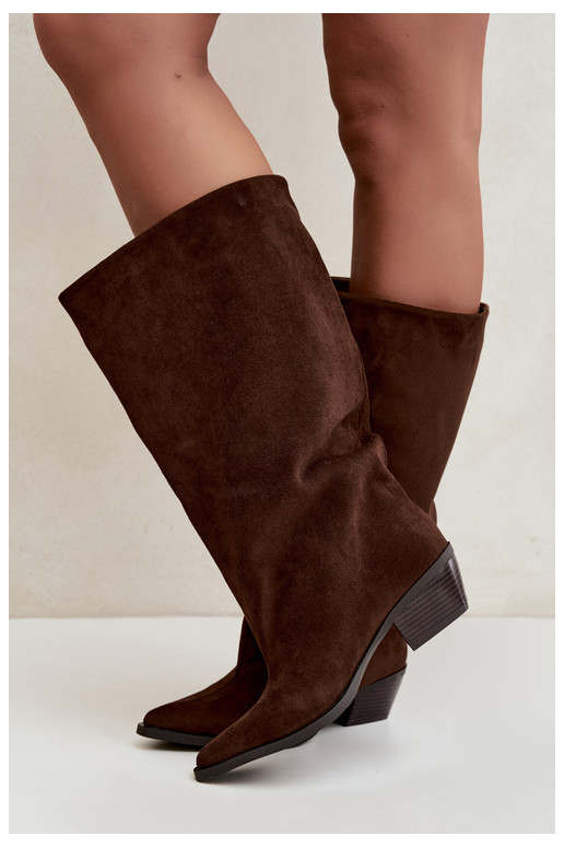 Bottines couleur chocolat à talons en daim synthétique Casella