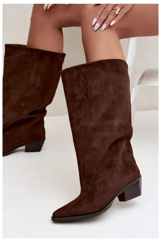 Bottines couleur chocolat à talons en daim synthétique Casella