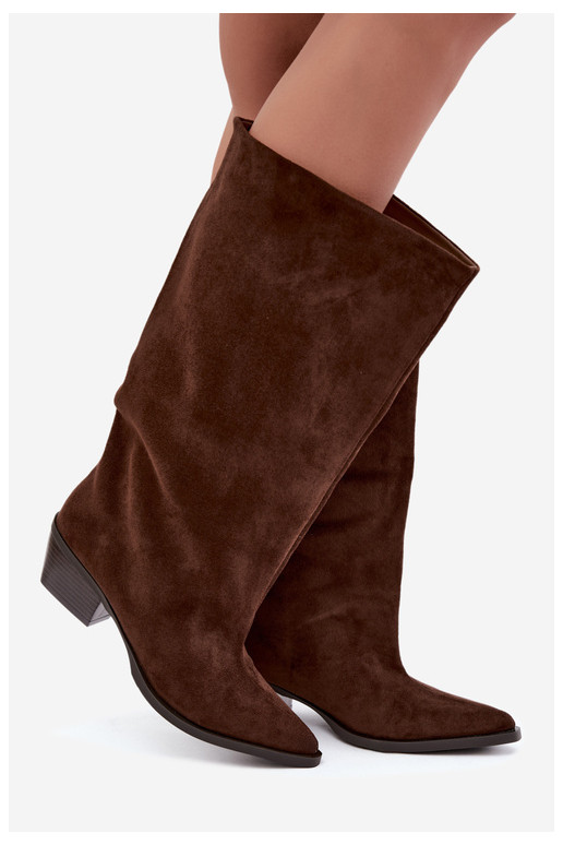 Bottines couleur chocolat à talons en daim synthétique Casella