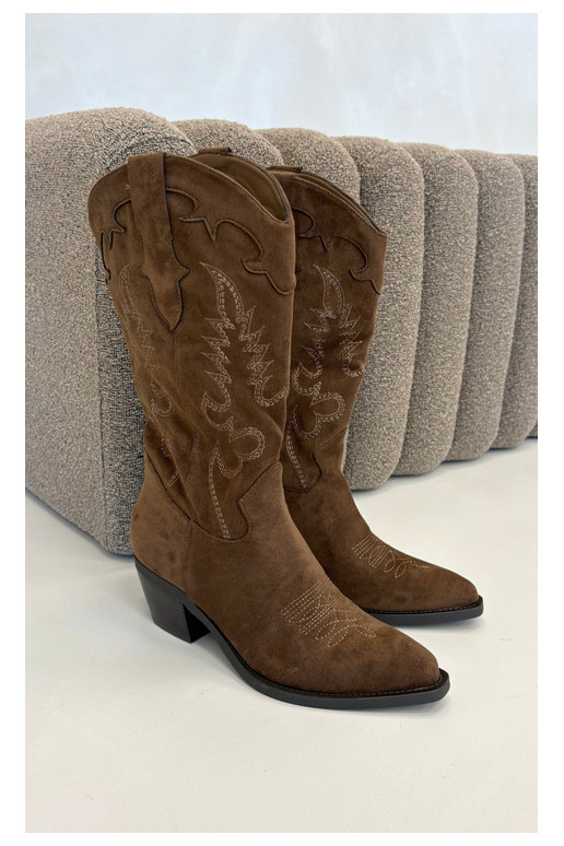 Bottes hautes de style cowboy avec talons en daim synthétique marron Jarissa