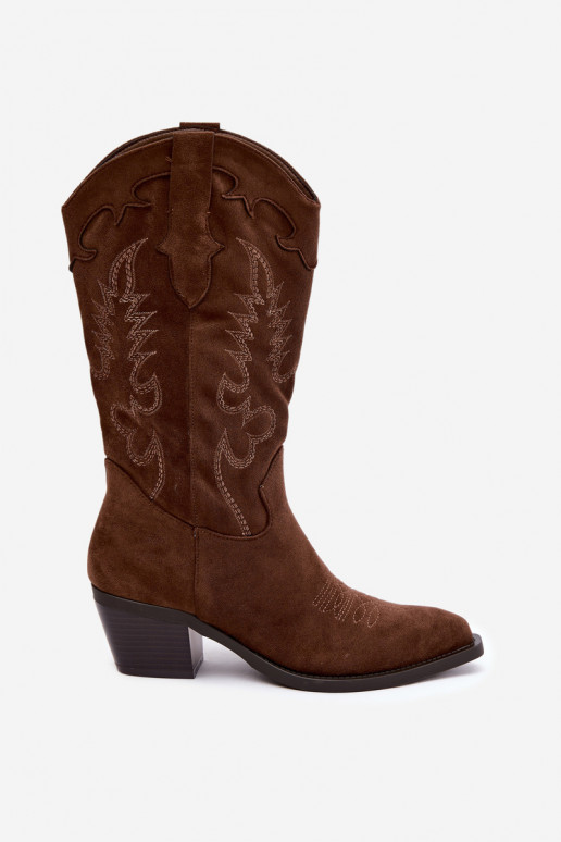 Bottes hautes de style cowboy avec talons en daim synthétique marron Jarissa