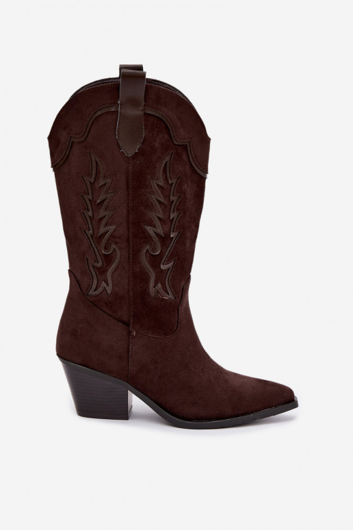 Bottes femme cowboy hautes à talons couleur chocolat Betina