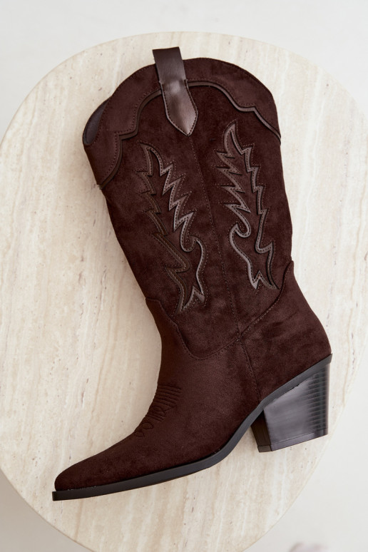 Bottes femme cowboy hautes à talons couleur chocolat Betina