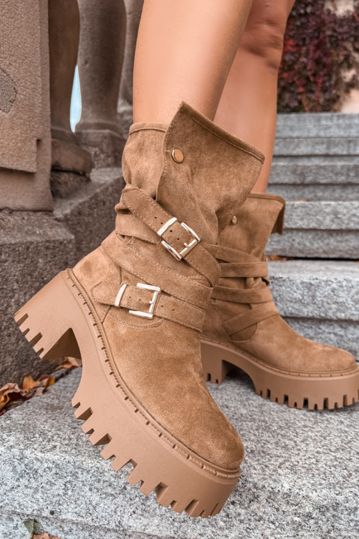 Bottines femme kaki à talons épais avec boucles et sangles Nerelisa