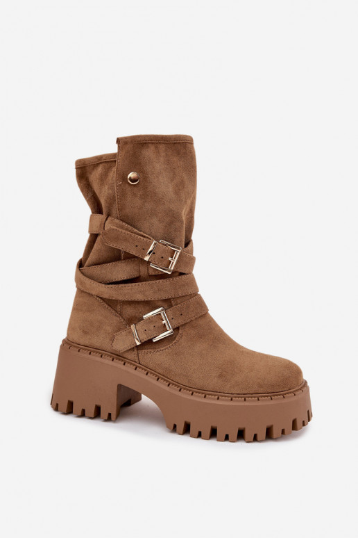 Bottines femme kaki à talons épais avec boucles et sangles Nerelisa