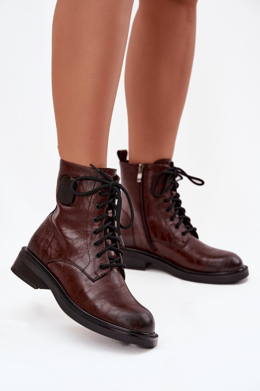 Peau Bottines de travail Féminin Avec des décorations Detalem Il fautciejka K7180-01 marron