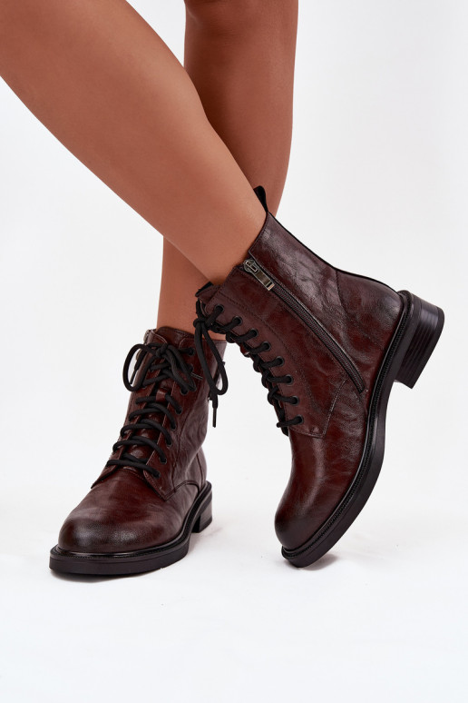Peau Bottines de travail Féminin Avec des décorations Detalem Il fautciejka K7180-01 marron