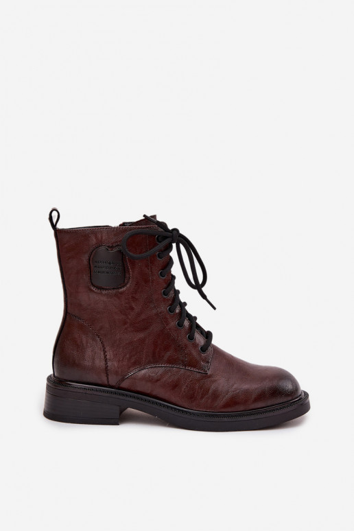 Peau Bottines de travail Féminin Avec des décorations Detalem Il fautciejka K7180-01 marron